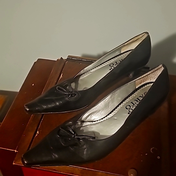 Franco Sarto Designer Genuine Leather Ladies Shoes, Sz 8, Black, Low Thick Heel - Picture 4 of 8